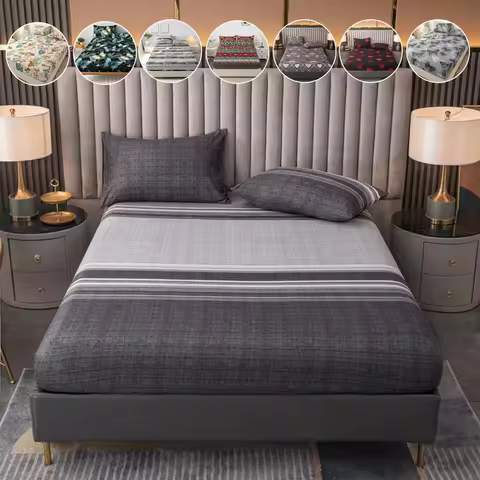 3PCS Printed Fitted Bed Sheet Set Non Slip Adjustable Mattress Covers with Elastic Band Queen/King/T