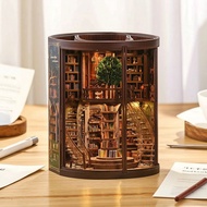 Book Nook with Light  Wooden Book Nook Kit Miniature Library Model Lighted Miniature Library Decorat