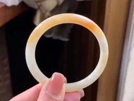 冰種翡翠天然翡翠玉鐲A玉手鐲 玉鈪 • 糯冰種焦糖黃翡翠圓鐲