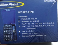 美國名牌 Blue-point 31(BITSET31AP)件式起子頭盒組(可攜帶式)(含十字，米字，星型，星型中空，六角，一字，六角起子把手及電/氣動工具用Bit Holder