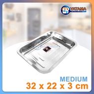 Baki Stainless Steel Ukuran 32 x 22 cm Nampan Stenlis Persegi Segi Panjang Besi Tempat Lauk Prasmana