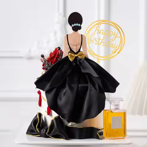 2PCS New Creative Happy Birthday Cake Toppers Back Silk Gauze Dress Happy Cake Girl Birthday Decorat