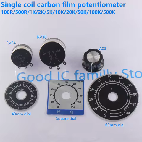 RV24YN20S 1K 2K 5K 10K 20K 50K 100K 103 102 1M Ohm Single Turn Carbon Film Rotary Taper Potentiomete