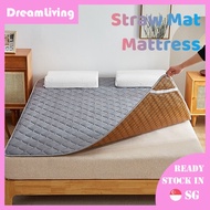 Woven Straw Mat Mattress Protector Topper  Foldable Tatami Mattress Protector Cover Reversible Single Queen King size Fitted Bedsheet