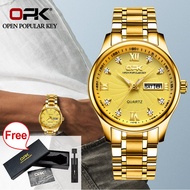 นาฬิกา ผู้ชาย 2022 ของแท้OPK กันน้ำนาฬิกาผู้ชายนำเข้าของแท้ขายดีที่สุดปฏิทินคู่อัตโนมัติแสดงสายสแตนเลสแฟชั่นควอตซ์