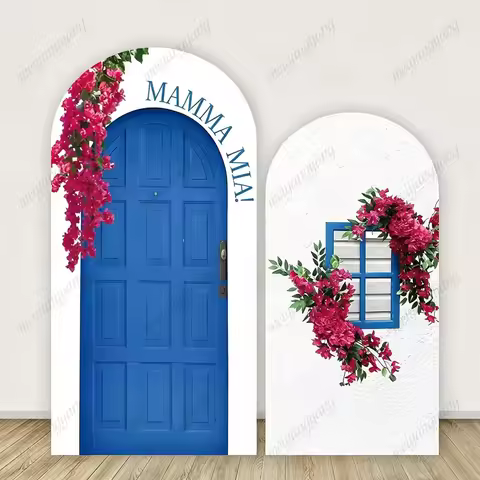 MAMMA MIA Arch Backdrop Cover Blue Door Bougainvillea Girl Birthday Wedding Party Decoration Baby Sh