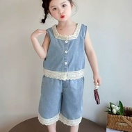 Girls'cowboy suit summer 2025 new style foreign style Girls' Baby summer Sleeveless Vest Shorts Two-