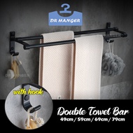 49CM / 59CM / 69CM / 79CM Wall Mounted Black Oxide Aluminium Bathroom Double Towel Bar Rack with Hoo