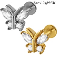 1PC Implant Surgical Steel Paved Flat Back Flower 3/4/5/6 Marquise CZ Labret Piercing Internal Threa