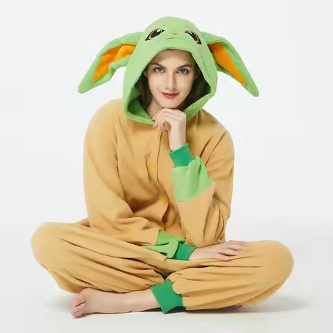 The Mandalorian Cosplay Costume Yoda Baby Grogu Pajamas Loungewear Winter Lovers Anime Kigurumi Adul