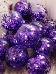 12入組12寸彩色紙屑和紫色金屬亮絲氣球,派對裝飾用品適用於生日和婚禮