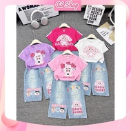 Baby girl clothes set CS717, CS739, CS747 set of short-sleeved cotton shirt BB3 and ripped jeans for