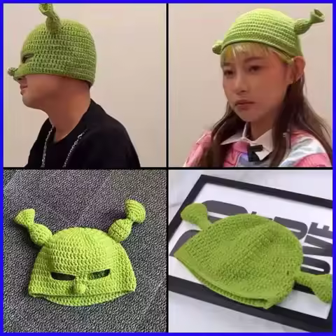 Monster Shrek Hat Wool Winter Knitted Hats Green Party Funny Beanie Skullies Cap for Women Men Pure 