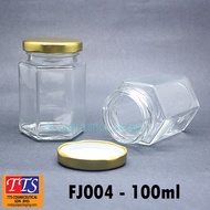 100ml Hexagon Glass Bottle  Food Jar  Bekas Makanan  Botol Kaca with Gold Cap - FJ004-100ml