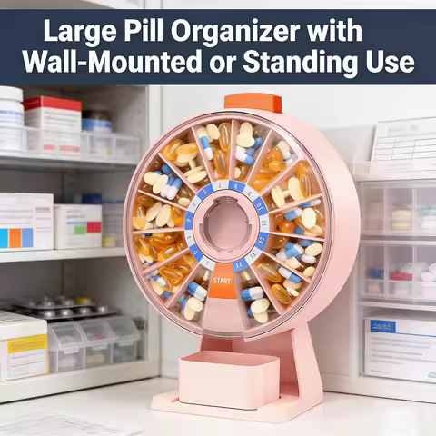 Large 7/14 Day Pill Organizer AM/PM Dispenser with Wall-Mounted or Standing Use, Holds Daily for Med