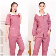 MARIE Magenta nurse uniform/nanny uniform hotel spa uniform baju set seluar