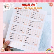 Pastel Pretty Bow Notebook Labels, Bright Coquette Orange Stickers.
