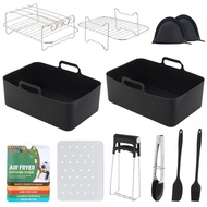 11 pcs 8-10QT Dual Air Fryers Silicone Liners & Racks Fit for Ninja DZ201 / DZ401 / DZ550 / DZ302, M