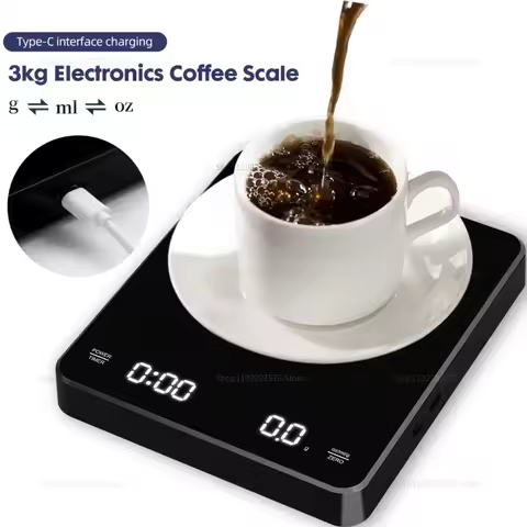 Digital Coffee Scale 0.1g to 3kg with Timer LED Screen USB High Precision Kitchen Scale for Espresso
