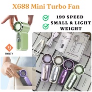 X688 Turbo High Speed Fan Mini Fan 199 Speeds Adjustment Led Display Indicator Long Last Battery