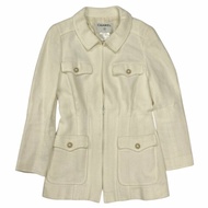 CHANEL 香奈兒 粗花毛呢外套 珍珠釦 米白色