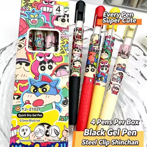 Crayon Shin-chan Retractable Gel Pens 0.5mm Quick Dry Cute Cartoon Aesthetic Pen Portable Writing Pe