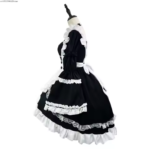 O1 Plus Size Lolita Chinese Chongsam Anime Cosplay Maid Costume Princess Halloween Black White Japan