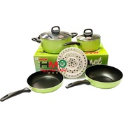 New Maxim Halania 7 PCS Panci Set Wajan Set Teflon Anti Lenget Tutup Kaca Kukusan Lengkap