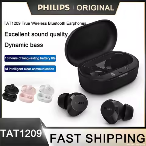Original Philips TAT1209 Earphones Real Wireless Bluetooth 5.3 Earbuds HiFi HD Mic Call Headphones T