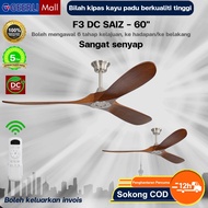 GEERLI 60 Inci Kipas Siling Bilah Kipas Kayu Padu 6 Kelajuan Angin Remote Senyap Motor DC Ruang Tamu