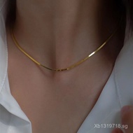 Sterling Silver Flat S999High-end Light Luxury Minimalist Chain Niche Snake Bone Chain Design ins ch