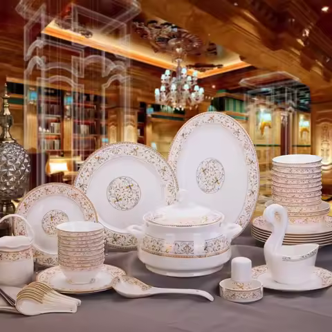 Porcelain Dinner Set Bone China Tableware Ceramic Dish Ensemble Dinnerware Collection Elegant Diner 