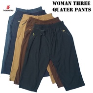 FFU Plus Size M-4XL Plain Pocket Zip Ladies Three Quarters Pants / 女加大拉链七分裤