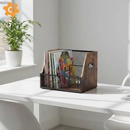 [utruiut0k] Wood and Metal Record Storage Crate Versatile Use for Home or Studio Height 30cm Sturdy 