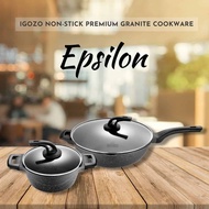 [ LOCAL READY STOCKS ] iGOZO EPSILON 20CM NON-STICK PREMIUM GRANITE CASSEROLE + GLASS LID PERIUK KUALI MASAK TIDAK LEKA