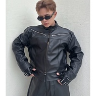 Jacket basic black leather 2 zip KELSHOP