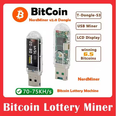 Bitcoin Miner USB Lucky Miner LV03 MINI ASIC Mining 74KH/S Solo Miner Crypto Mining Silent Miner Mac