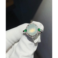 18k White solid gold Ring 18k White gold White Ice Jade Ring
