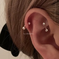 [Rook Wearable] Crescent Shape Round Bead Sterling Silver Stud Earrings S999 Single Sale P89 S999 Si