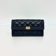 Chanel黑金羊皮Boy下蓋12卡長夾A80286
