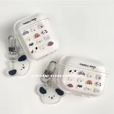 Transparent Soft Earphone Case with Chain for Air Pods 3 4 Ins Cute Puppy Case for Airpods Pro 2 EJB