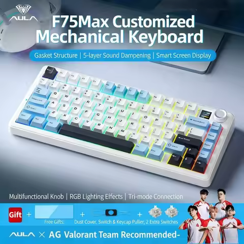 AULA F75 MAX Wireless Mechanical Keyboard with TFT Screen Knob 75% Layout Hot Swappable Wired/Blueto