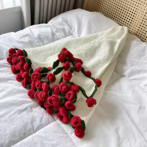 DIY Crochet Flowers Blanket Rose Bouquet Blanket Crocheting Kit Bouquet Throw Blanket Craft Kit for 