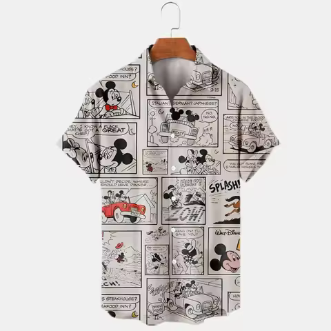 Miniso Disney Mickey Mouse Hawaiian Shirt 3D Printed Floral Temperament Men's Shirt Summer Fashion S