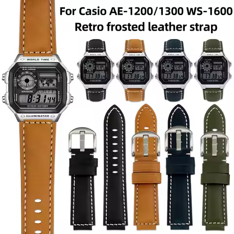 AE1200 Retro frosted leather strap for Casio AE-1200 AE1300 WS-1600H A158 A168 F-91W cowhide watch b