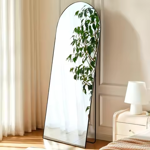 Arched Full Length 59"x16"Mirror With Stand, Floor Mirror With Aluminum Alloy Frame For Bedroom, Sta