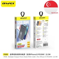Awei P88K Portable Power Bank 10000mAh With 2 Charging Cable For iPhone 15 14 pro Max/Huawei Powerbank Fast Charge