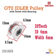 GT2 IDLER 16T / 20T Teeth Pulley With Bearing ID(Boreรูใน) 3 / 4 / 5 mm Width Fore Belt 6mm / 10mm