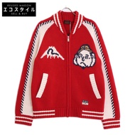 เสื้อถักไหมพรม Evisu สีแดง ทรง Relax Fit ลายหัวพระพุทธรูป Henohenomoheji ไซส์ M (มือสอง)