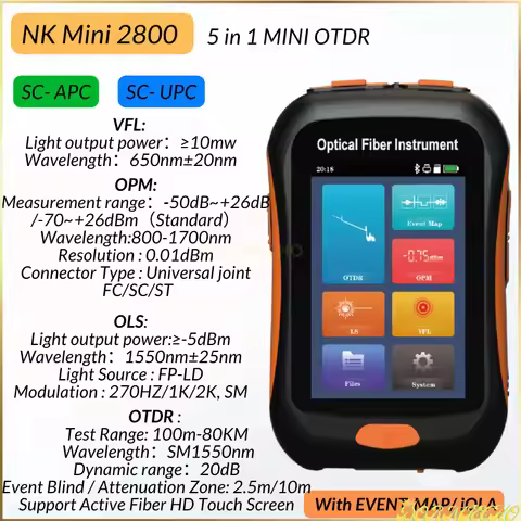 Mini OTDR Active Fiber NK2800 Fiber Optic 1550nm with VFL OLS OPM Event Map 20db for 80km Fiber Cabl